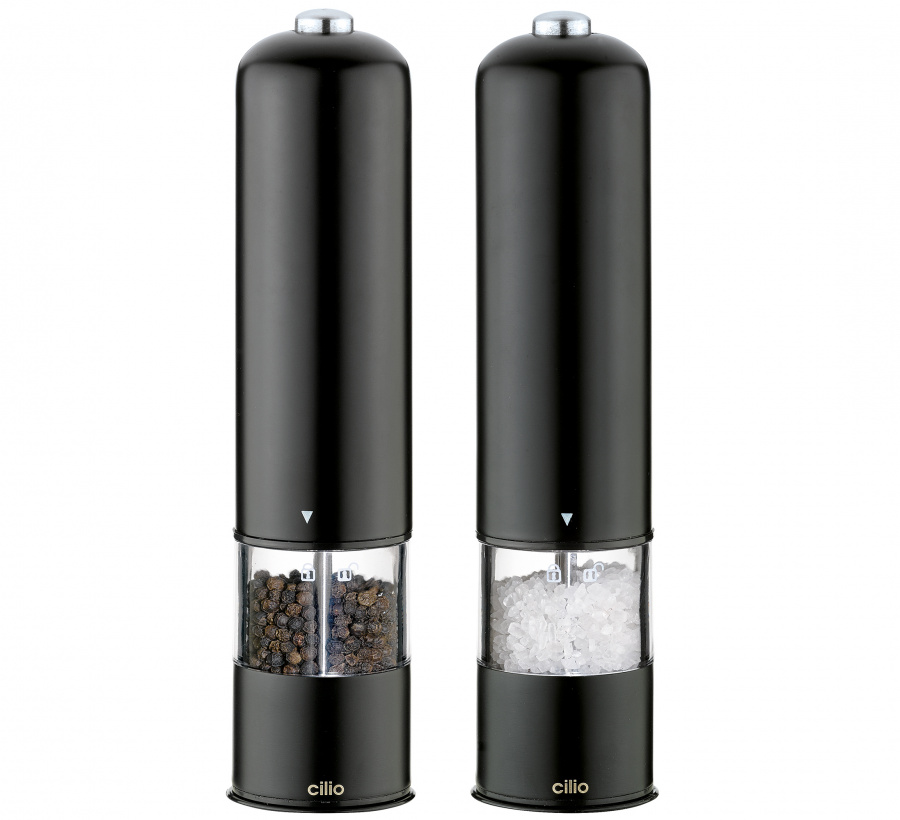 Набор мельниц для перца и соли на батарейках "BERGAMO", d-5 см, h-23 см (черный)